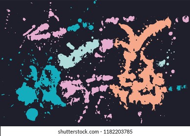 Hand drawn set of bright ink spots on a dark background. Paint splat set ink. Splat drop vector. Blood splash. Paint blob.