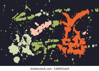 Hand drawn set of bright ink spots on a dark background. Paint splat set ink. Splat drop vector. Blood splash. Paint blob.