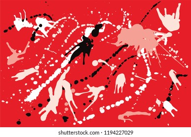 Hand drawn set of bright ink spots on red background. Paint splat set ink. Splat drop vector. Blood splash. Paint blob.
