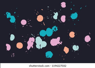 Hand drawn set of bright ink spots on a dark background. Paint splat set ink. Splat drop vector. Blood splash. Paint blob.
