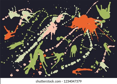 Hand drawn set of bright ink spots on a dark background. Paint splat set ink. Splat drop vector. Blood splash. Paint blob.