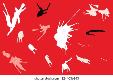 Hand drawn set of bright ink spots on red background. Paint splat set ink. Splat drop vector. Blood splash. Paint blob.