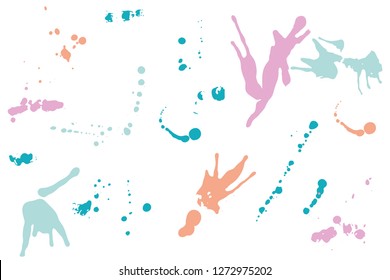 Hand drawn set of bright ink spots on light background. Paint splat set ink. Splat drop vector. Blood splash. Paint blob.