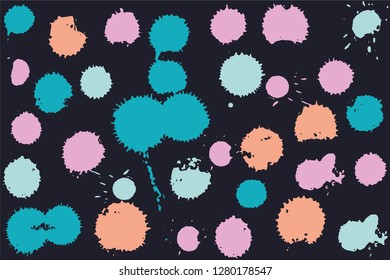 Hand drawn set of bright ink spots on a dark background. Paint splat set ink. Splat drop vector. Blood splash. Paint blob.