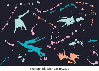 Hand drawn set of bright ink spots on a dark background. Paint splat set ink. Splat drop vector. Blood splash. Paint blob.