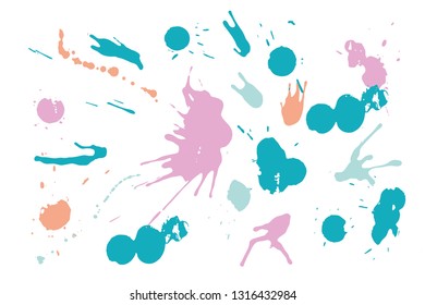 Hand drawn set of bright ink spots on light background. Paint splat set ink. Splat drop vector. Blood splash. Paint blob.