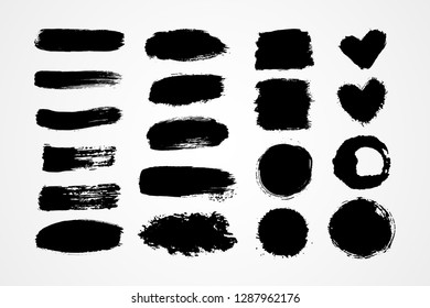Hand drawn set brush strokes vector illustration. Black white paint blobs and daubs artistic backgrounds. Grunge texture scribbles