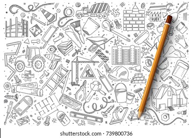 Hand drawn set of Building vector doodles