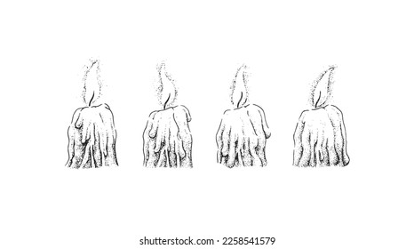 Juego de velas encendidas a mano. Ilustración vectorial de un estilo de esbozo.