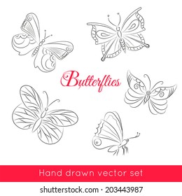 Hand drawn set of butterflies for your design. Vector illustration.