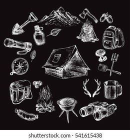 hand drawn set camping
