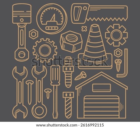 Hand drawn set of car service vector doodles