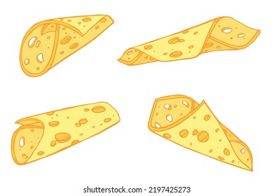 Hand Drawn Set Of Cheese Parts And Slices. Cheese Icon. Vector Cheese Clipart