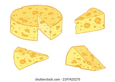 Hand Drawn Set Of Cheese Parts And Slices. Cheese Icon. Vector Cheese Clipart