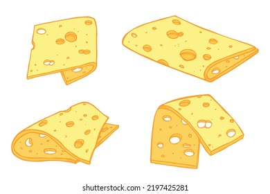 Hand Drawn Set Of Cheese Parts And Slices. Cheese Icon. Vector Cheese Clipart