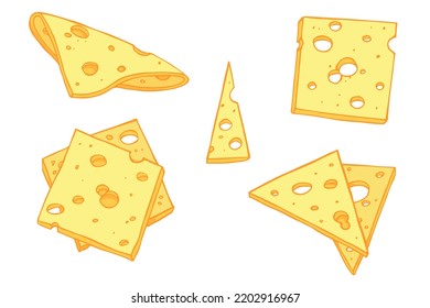 Hand Drawn Set Of Cheese Parts And Slices. Cheese Icon. Vector Cheese Clipart