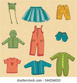 Hand drawn set of childrens clothes