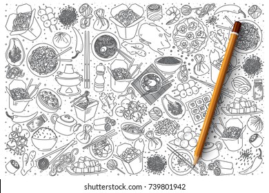 Hand drawn set of chinese food vector doodles