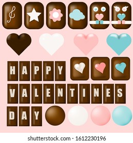 Hand drawn set of chocolate dessert in hearts-shape box. Concept for Valentine day , celebrate , wallpapers  banner commercial  stickers stickers greeting card. Vector illustration