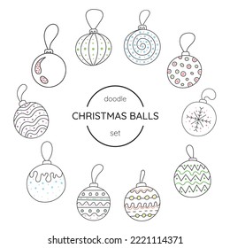 Hand drawn set of christmas decoration ball. Isolated on white background