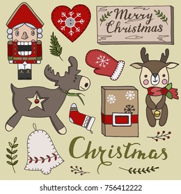 Hand drawn set of Christmas decoration
