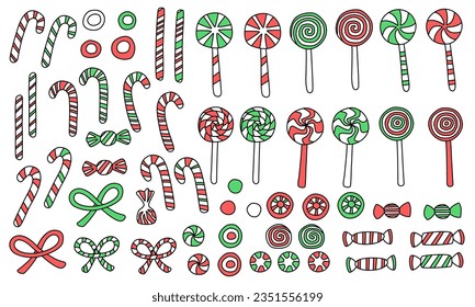 Hand drawn set of Christmas sweets. Vector elements isolated on white background. Holiday decorations.