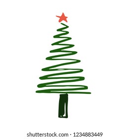Hand drawn set of christmas tree or pine with cute shapes. Cut isolated vector illustration for your christmas, greeting banner design. Doodle sketch style. Tree element drawn by brush-pen. 