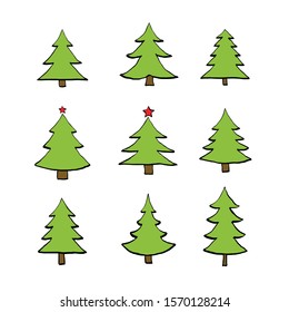 Hand drawn Set of Christmas tree. Vector illustration