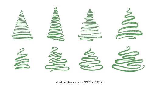 Dibujaron mano para el árbol de Navidad. Resumen de garabatos dibujando bosques. Ilustración de material vectorial aislada en fondo blanco. EPS10