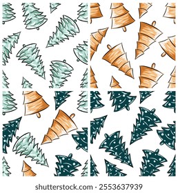 Hand drawn set Christmas tree patterns vector illustration