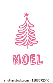 Hand drawn set of Christmas trees and Quote. Holidays background and Greetings. Abstract  doodle drawing woods and text. Vector art illustration