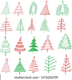 Hand drawn set of Christmas trees