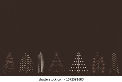 Hand drawn set of Christmas trees brown vector stock illustration. Holidays background. Abstract doodle drawing woods. Vector art illustration.