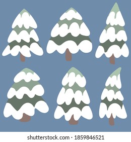 Juego de árboles de Navidad dibujado a mano. Fondo de vacaciones. Resumen del dibujo de madera caracula. Ilustración de arte vectorial