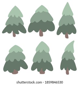 Hand drawn set of Christmas trees. Holidays background. Abstract caracule wood drawing. Vector Art Illustration