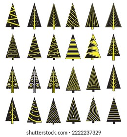 Hand drawn set of Christmas trees. Holidays background. Abstract doodle drawing woods. Vector art illustration