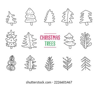 Handgezeichnet mit Weihnachtsbäumen. Abstrakte doodle Zeichnung von Weihnachtsbäumen. Vektorgrafik-Illustration