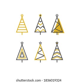 Juego de árboles de Navidad dibujado a mano. Árboles de Navidad vectoriales, para tarjetas de felicitación, pancartas, páginas web. Colección de iconos vectoriales
