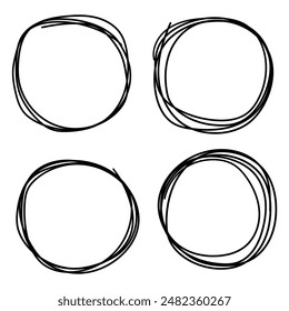 Conjunto dibujado a mano de círculos aislados sobre un fondo blanco. Ilustración vectorial.