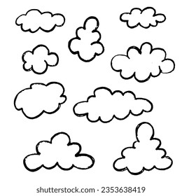 Hand drawn set of clouds. Black marker