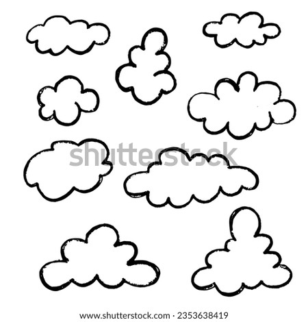 Hand drawn set of clouds. Black marker