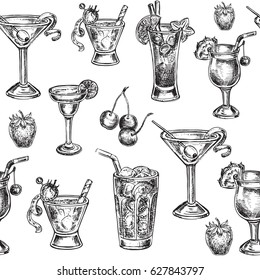 Hand Drawn Set Cocktail Seamless Pattern