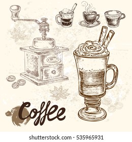 Hand Drawn Set Coffee Background Stock Vector (Royalty Free) 535965931 ...