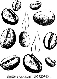 hand drawn set coffee beans 