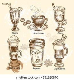 hand drawn set coffee types