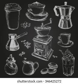 Hand Drawn Set Coffee Vector illustration. Coffee to go. Take away coffee design