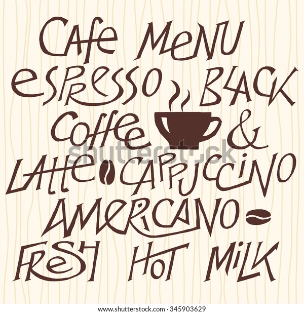 Hand drawn set of coffee words Lettering for coffee shop wallpaper