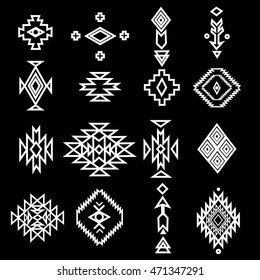 hand drawn set collection  geometric elements, pattern, ethnic collection, aztec icons, tribal art, for design logo, cards, backgrounds