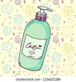 Hand drawn set collection of skin care cream bottle. Colorful illustration for banners, posters, leaflets and ads