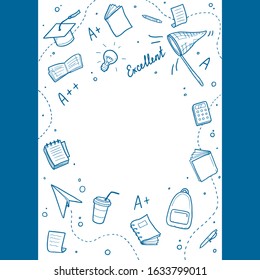 Hand drawn set of college, school study element and good grades. Concept of excellent grades, education, student, pupil study for bacground design. Doodle sketch style vector illustration.